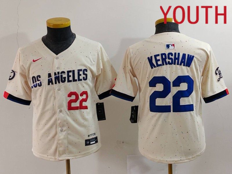 Youth Los Angeles Dodgers #22 Kershaw Cream Fashion Nike Game MLB Jersey style 7012->youth mlb jersey->Youth Jersey
